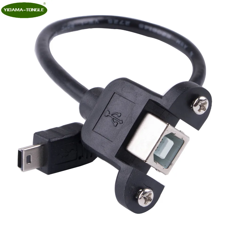 Mini USB 5Pin Mini-USB A male to USB 2.0 Type B Female Adapter Connector Panel Mount Printer Cable 30cm With M3 Nuts Top Quality