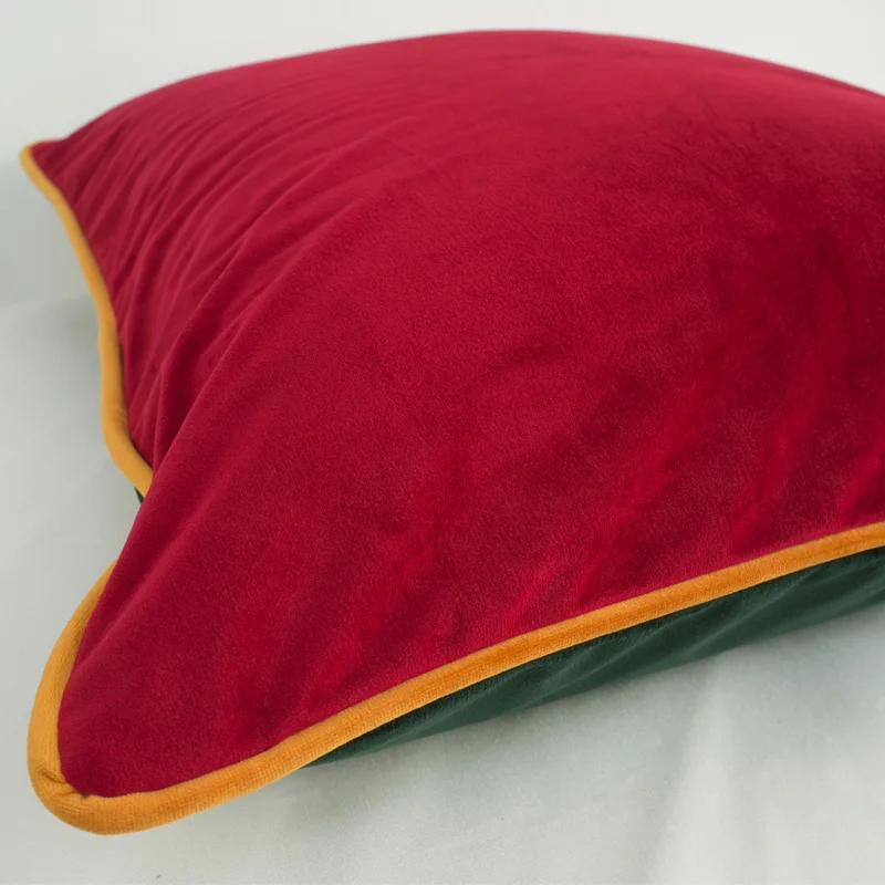 3 Colors Stitching Velvet Cushion Cover Green Red Yellow Blue Gray Piping Sofa Chair Pillow Case No Balling-up Without Stuffing
