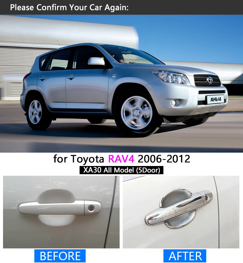 for Toyota RAV4 2006 - 2012 XA30 Chrome Door Handle Cover Trim Set 2007 2008 2009 2010 2011 Car Accessories Stickers Car Styling