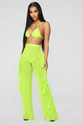BKLD Women Casual Pants Harajuku Streetwear 2026 Summer New Arrival Solid Color Ruffles Beach Pants Cover Up Neon Pants