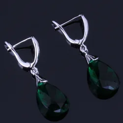 Very Good Water Drop Green Cubic Zirconia Silver Plated Drop Dangle Earrings V0349
