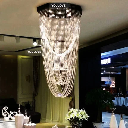 LED Modern Crystal Chandeliers Lights Fixture American Crystal Droplights Villa Long Home Indoor Lighting Club Hotel Parlor Lamp