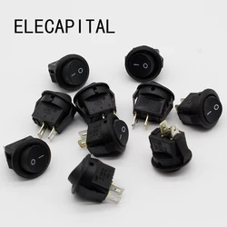 5* Small Round Black 2-Pin 2-Files 3A/250V 6A/125V Rocker Switch Seesaw Power Switch