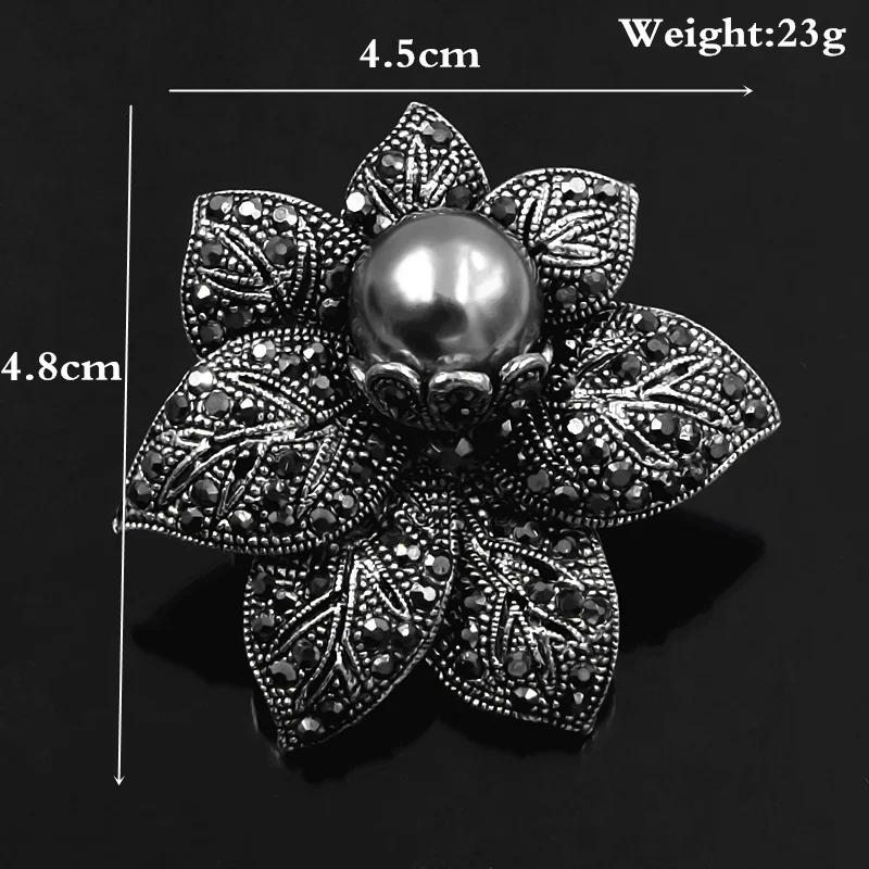 Vintage Black Style Pearl Flower Brooch Hot Selling Fantastic Women Scarf Buckle Pin Jewelry Accessories