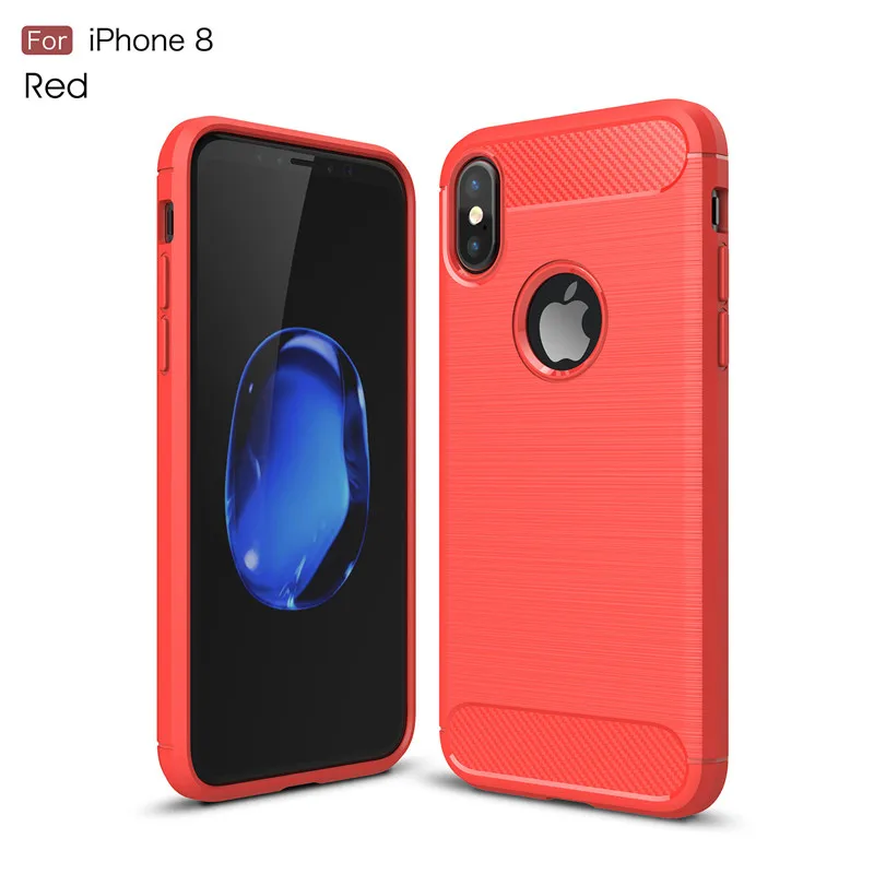 

100 pcs Wholesale Luxury Shockproof Soft Carbon Fiber TPU Cases for iPhone 8 Case Silicone Coque with custom logo