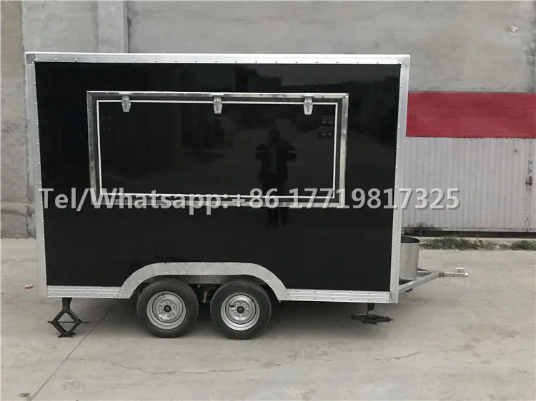 عربة طعام شارع متنقلة, بلون أسود مربعة الشكل مع إطار عملي