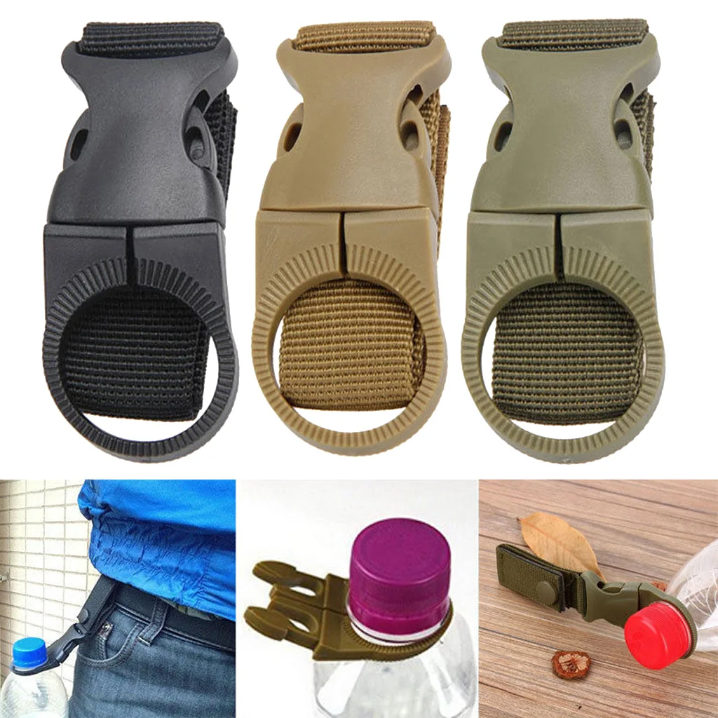 Outdoor Carabiner Nylon Key Hook Molle Webbing Strap Hanging System Belt Buckle Water Bottle Holder Choice of Color