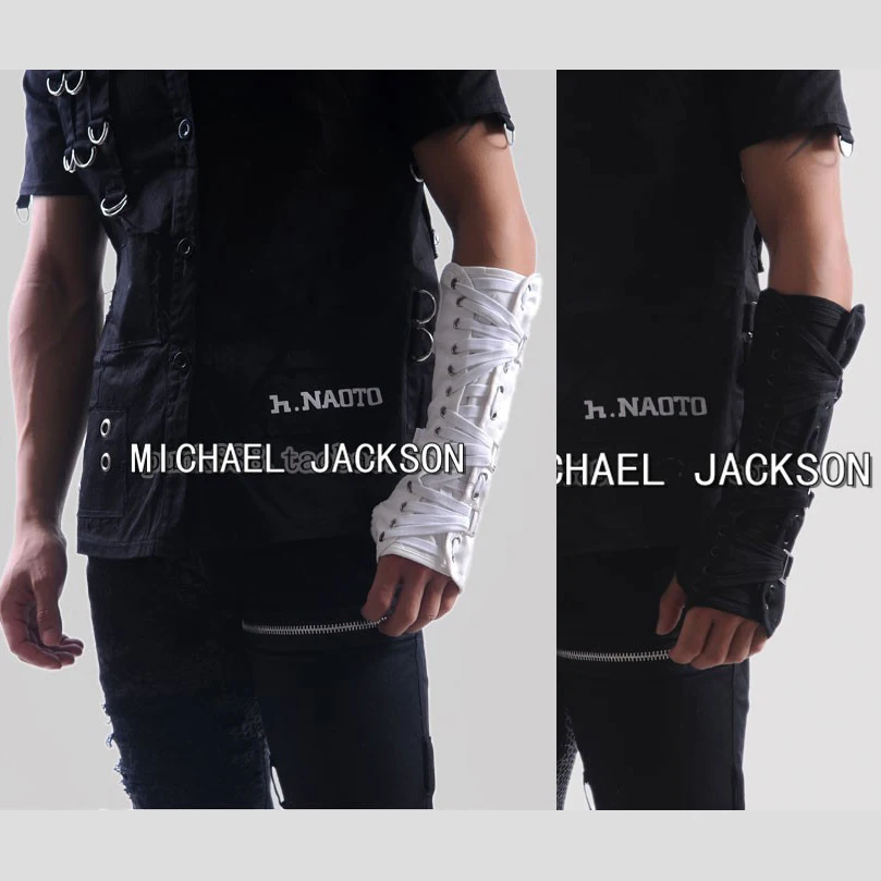 2 PCS Punk Rock Concert  MJ Michael Jackson Classic Collection Cotton White Back ArmBrace Elbow Glove