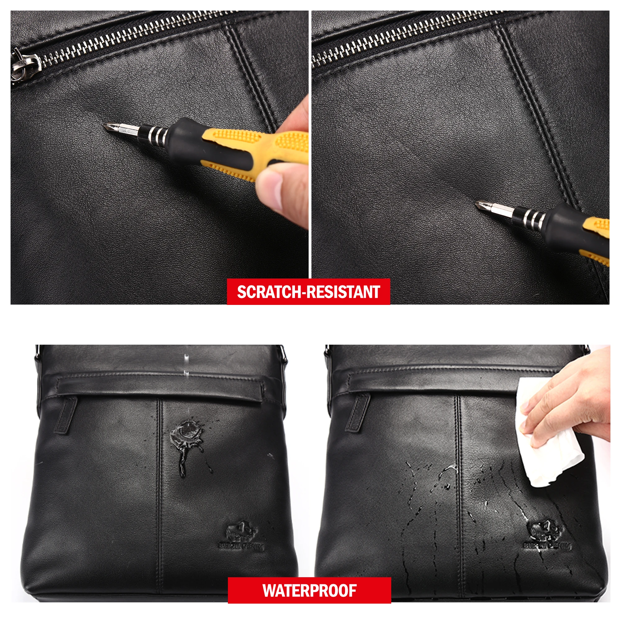 BISON DENIM Soft Genuine Leather Men Shoulder Bag 10.5\