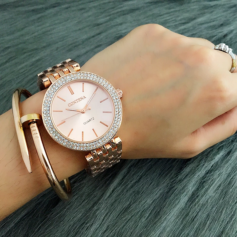 CONTENA Fashion Luxury Silver Watch Women Watches Rhinestone Women\'s Watches Ladies Watch Stainless Steel Clock reloj mujer
