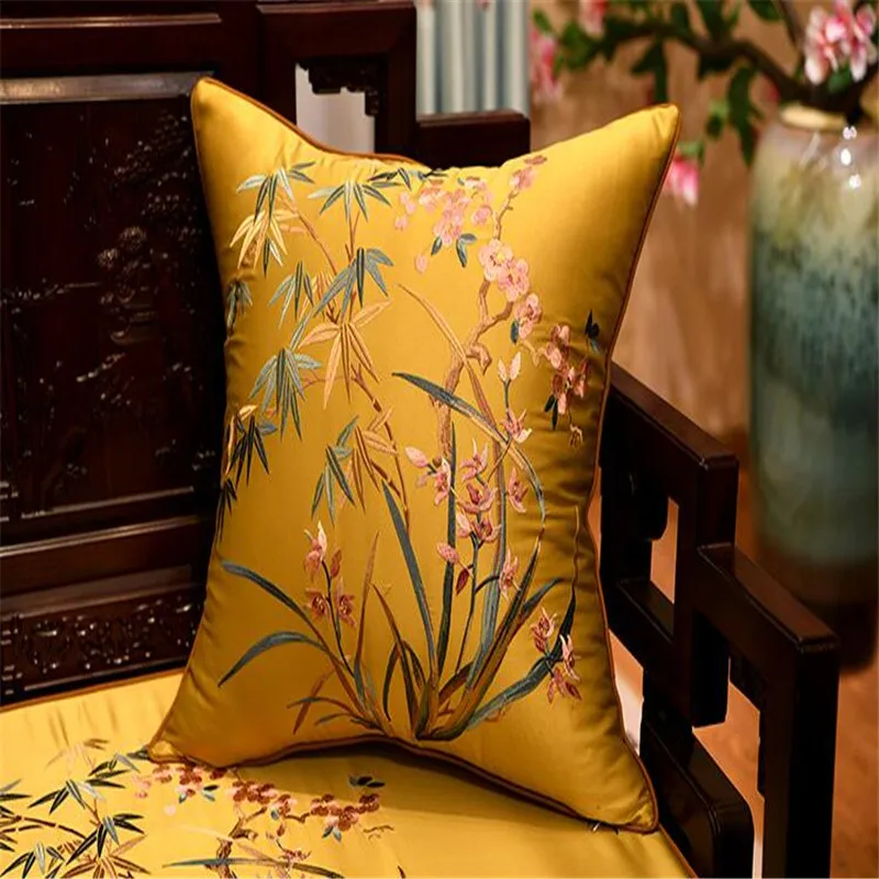 Free Shipping Classical Chinese Four Gentleman Throw Pillow With Inner Embroidery Satin Cushion Chair Mat Decorative Waist Blost