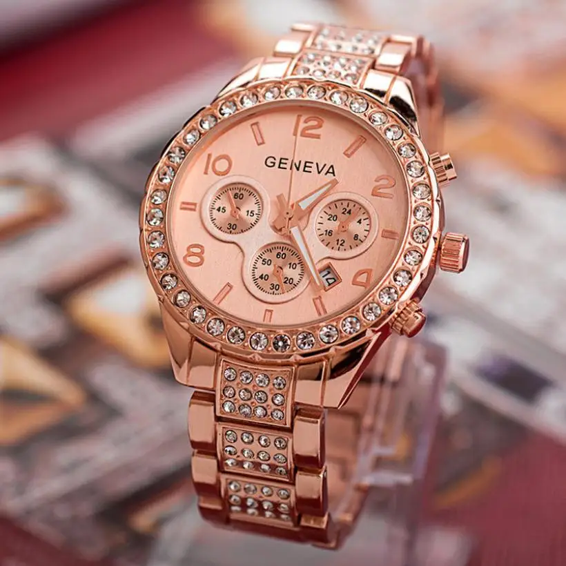 

2022 Woman Watch Geneva Watch Women Luxury Rhinestone Rose Gold Watches Fashion Women Dress Watch relogio feminino horloge dames