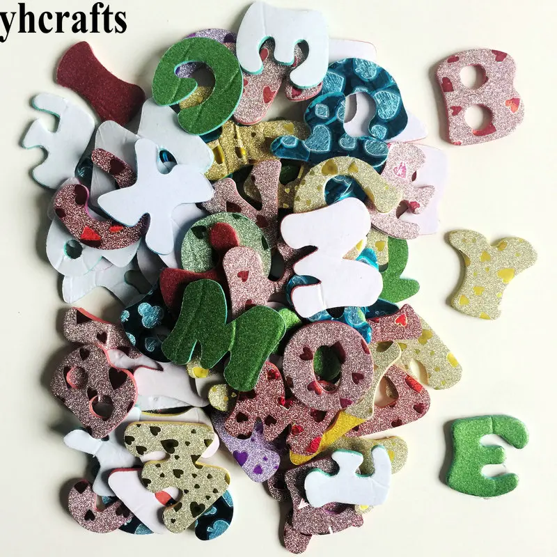 1bag/LOT,New printed shiny A-Z letters alphabet foam stickers Kindergarten craft diy toys Self learning Teach your own Creative