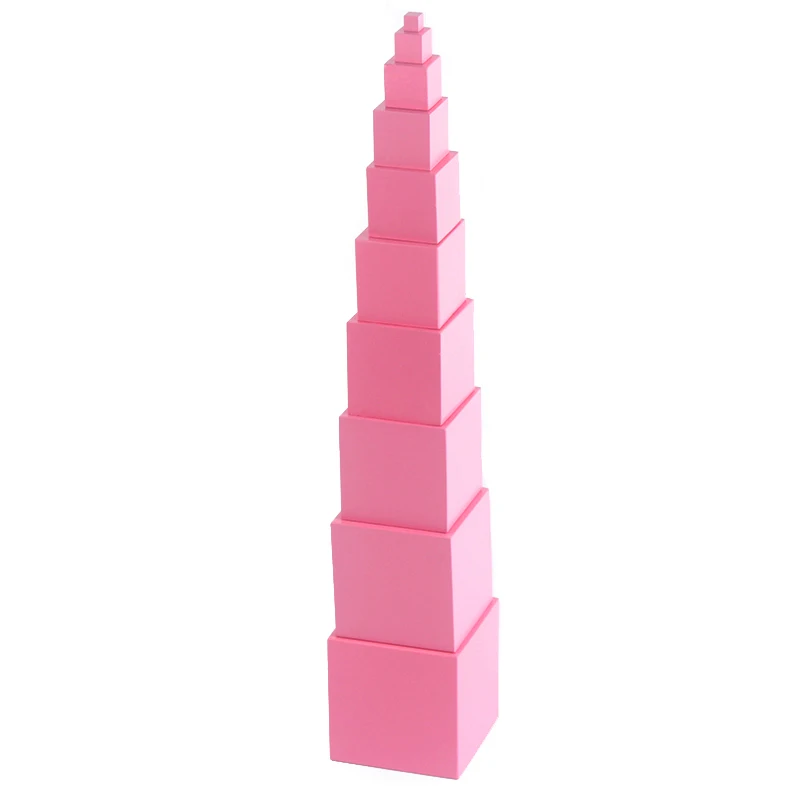 Jouets mathématiques Montessori en bois de haute qualité, tour rose, cube en bois massif, 0.7-7cm, cadeau de la journée des enfants d'âge alth