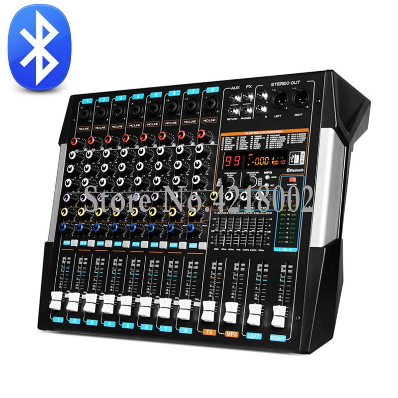 High Power 8 Channels USB Bluetooth Microphone Mic Mixer Stage Outdoor Performance Karaoke Reverberation Effect Adjustment