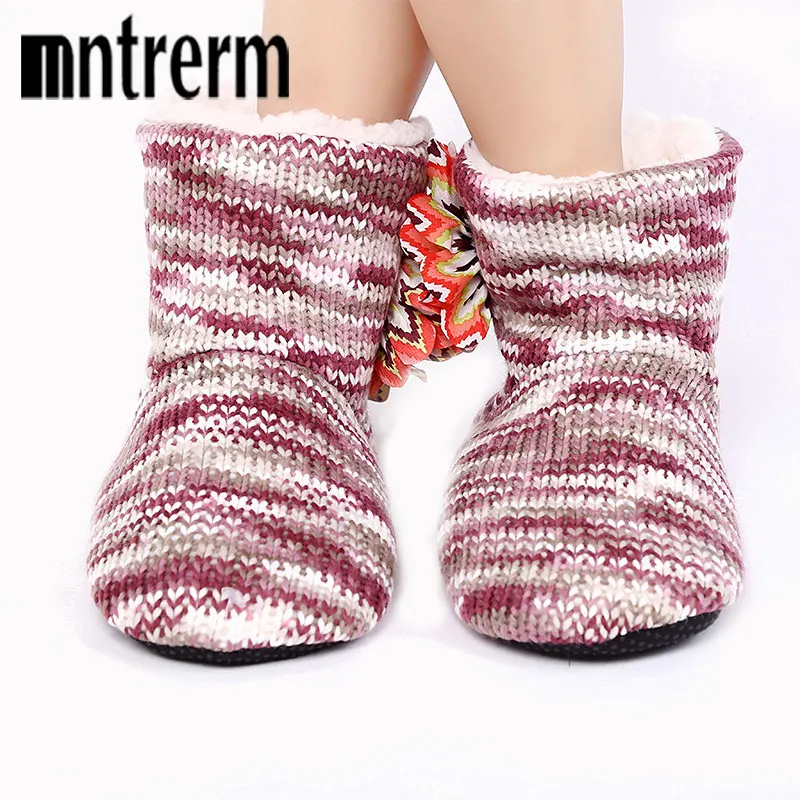 Mntrerm New Warm Soft Sole Woman Indoor Floor Slippers For Women Shoes Crochet Flowers Home Slippers Shoes chinelo Winter Gift