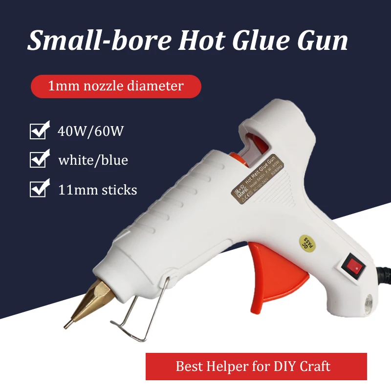40W 60W EU AU US UK Plug Hot Melt Glue Gun 1mm Small-bore Pure Copper Nozzle with ON/OFF Power Switch 11mm Glue Sticks 2pcs 5pcs