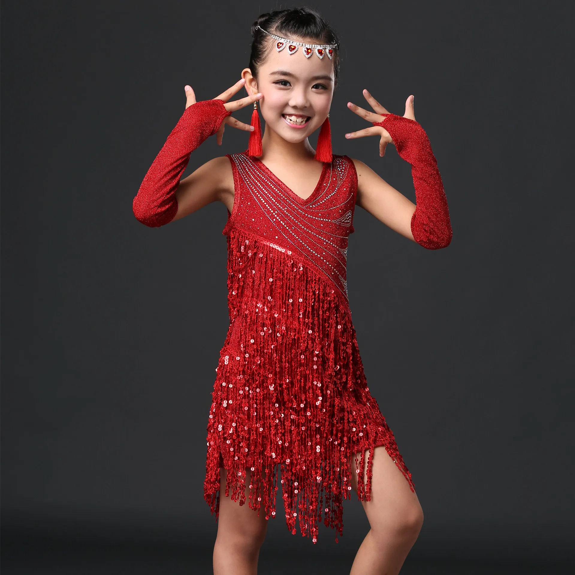 Abito da ballo latino per ragazze per abiti da prestazione Satge concorso per bambini abbigliamento da festa Dancewear gonna con frange valzer Tango