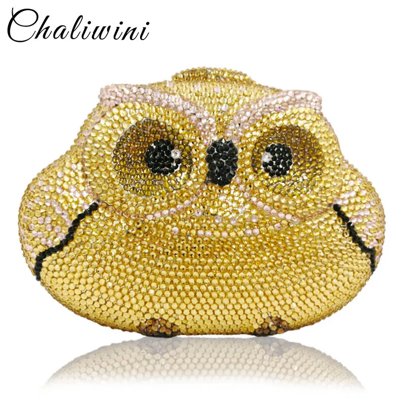 

Chaliwini Dazzling Gold Silver Owl Clutch Women Crystal Evening Bag Wedding Cocktail Party Diamond Minaudiere Handbag and Purse