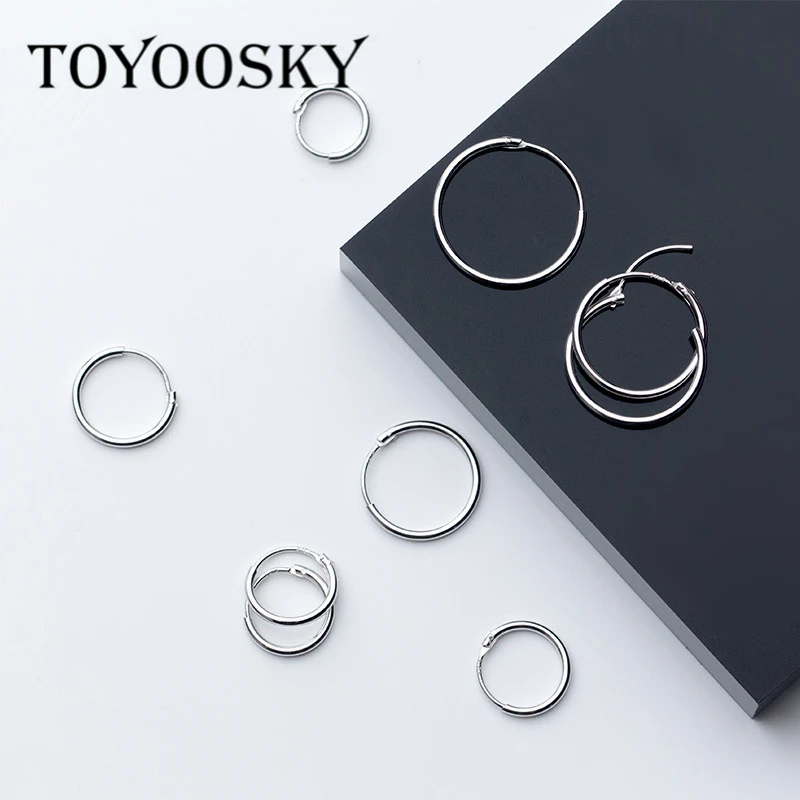 925 Sterling Silver Simple Ear Bone Hoop Earrings For Women Mini Small 8mm 10mm 12mm Buckle Round Circle Jewelry
