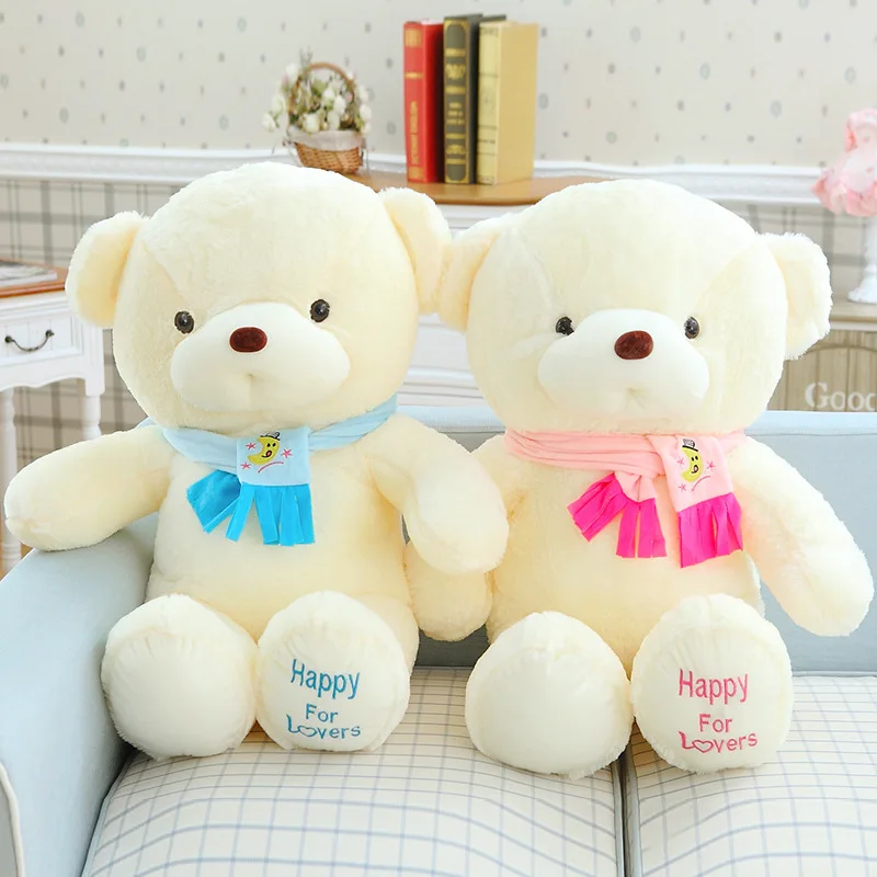 Hot 30CM Kawaii Small Teddy Bear Plush Toys Stuffed Animals Fluffy Bear Dolls Soft Kids Toys Blue Red Necklace Bow Children Gift