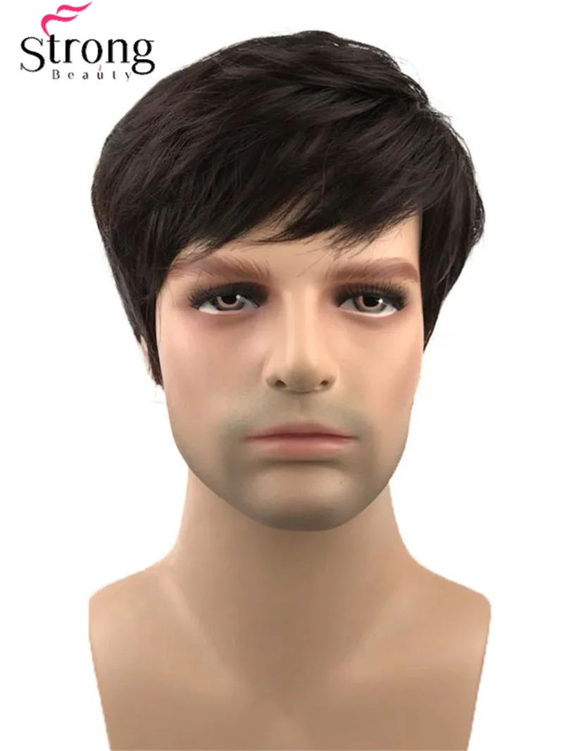 

StrongBeauty Short Men's Wigs Synthetic Hair Wig Natural Wave Dark Brown Black Wigs for Mens