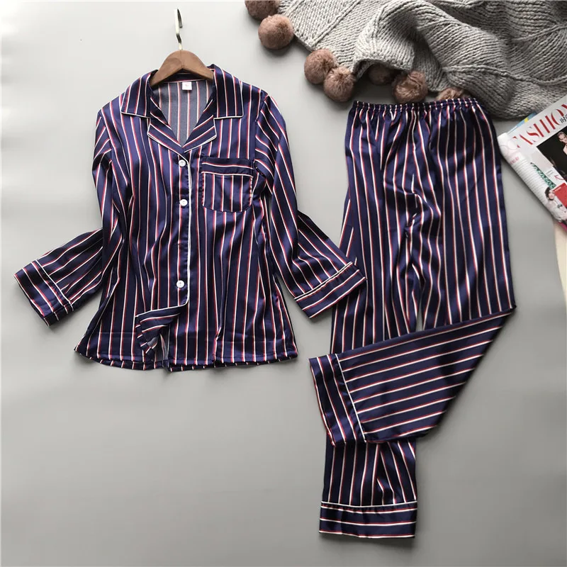 Lisacmvpnel Fashion Women Vertical Stripe Rayon Pajama Set Loose Leisure Spring Pajamas