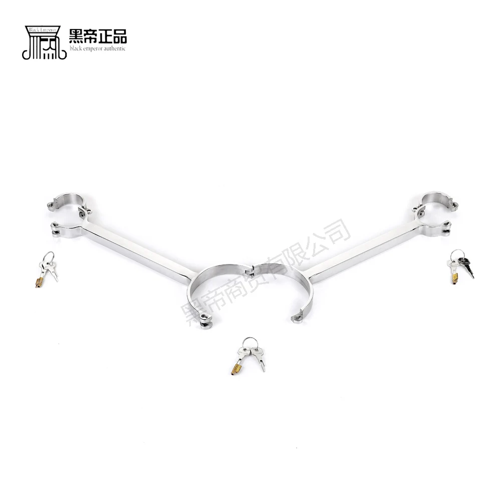 Metal Bondage Lock Neck Collar Hand Cuffs Stainless Steel Slave BDSM Restraints Sex Toys For Couples Spreader Bar Handcuffs