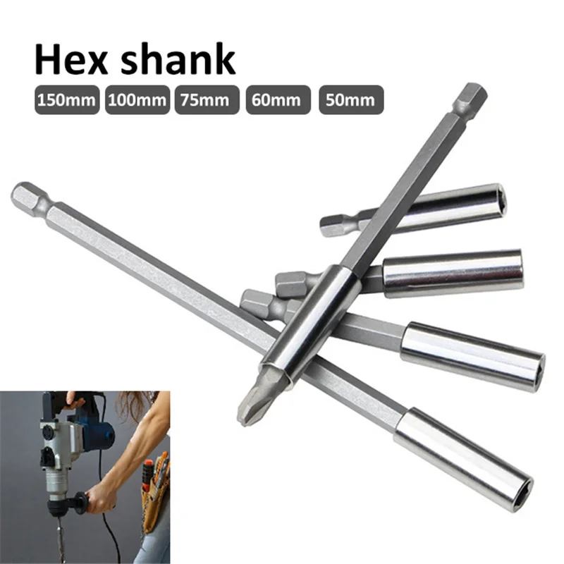 1/4 Hex Shank Screwdriver Tip Magnetic Holder Hand Tool Socket Extension Tool 100mm/75mm/60mm/50mm