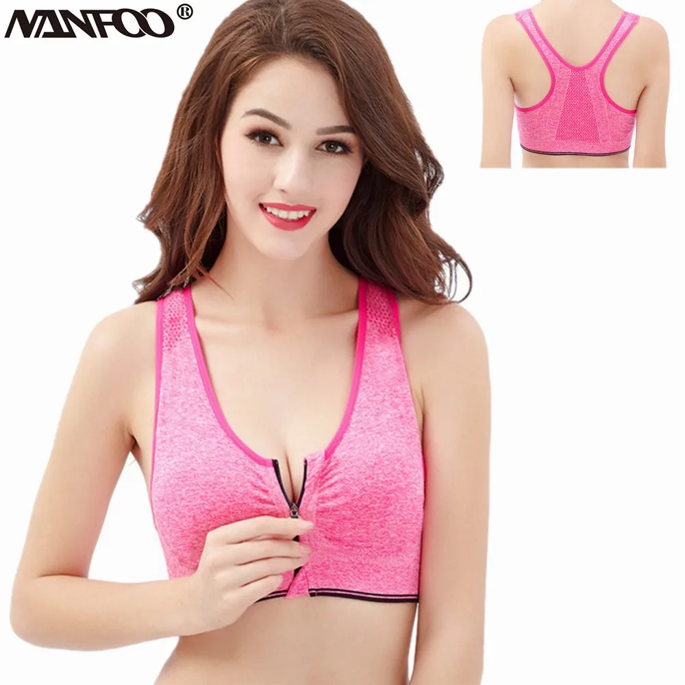 

Front Zipper Sports Underwear Women Running Bras Shockproof Yoga Bras Gym Fitness Seamless Crop Top Push Up No Rims Breathable