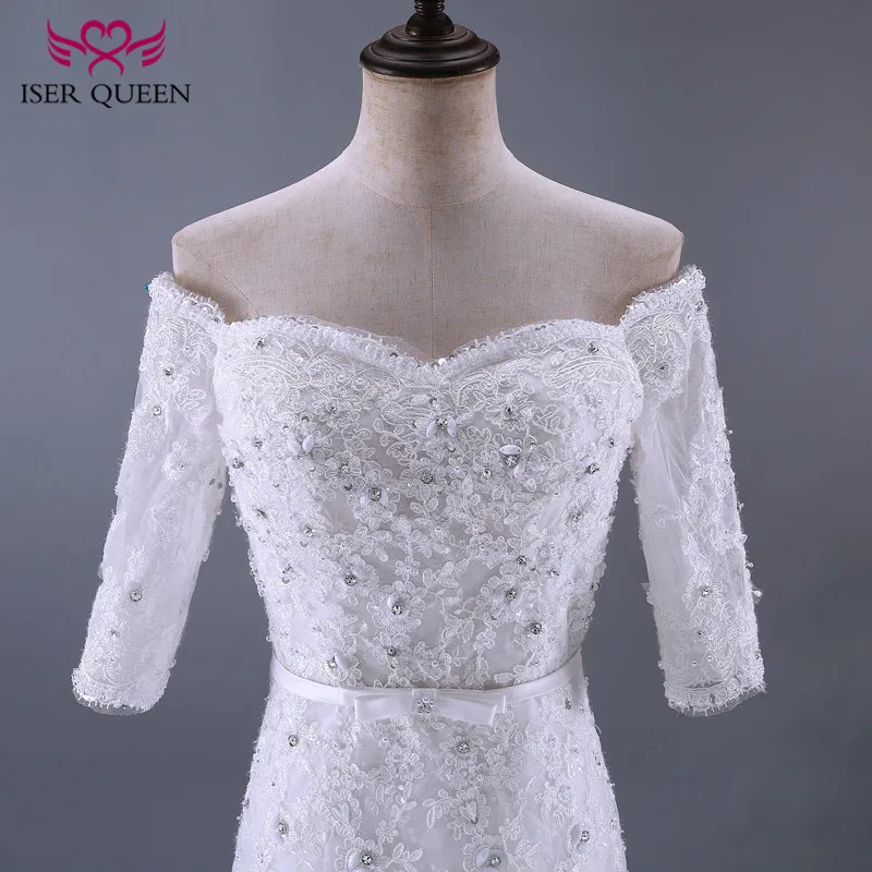 الزنانير المخصصة مع القوس نصف كم حورية البحر فساتين الزفاف الدانتيل يزين حجم كبير فستان الزفاف النساء WX0084 #2