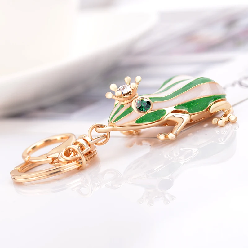 EASYA Unique Design Cute Rhinestone Green Frog Keychain Key Holder Women Handbag Pendant Accessories Car Key Rings