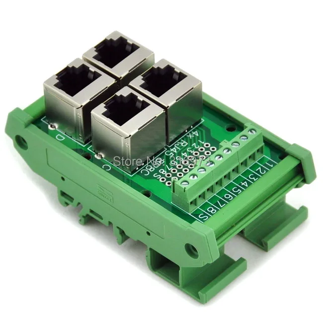 RJ45 8P8C 4-Way Buss Board DIN Rail Mount Interface Module.