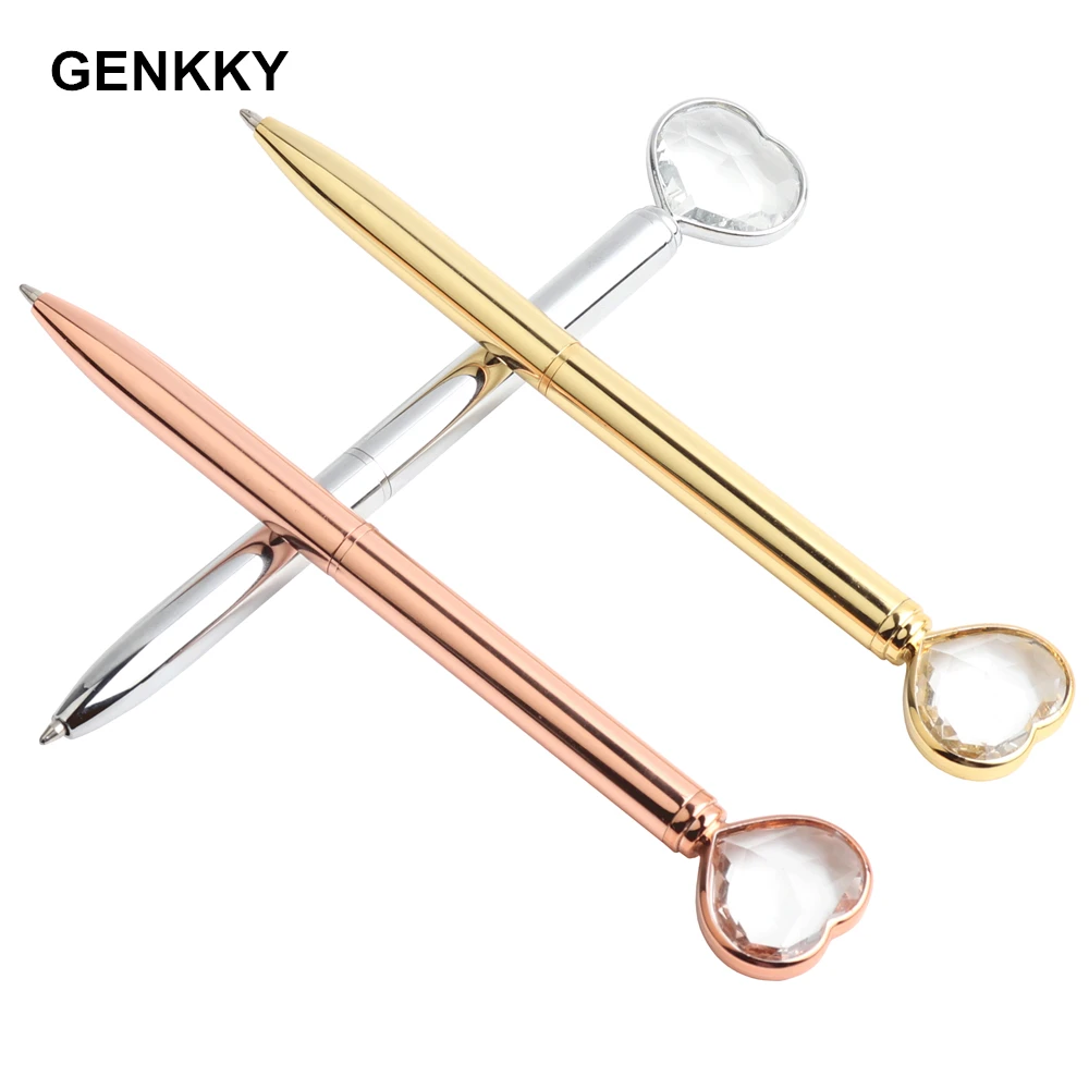 1PCS Big Carat Diamond Crystal Pen Gem Ballpoint Pen Ring Wedding Office Metal Ring Roller ball Pen Rose gold silver Gold Pens