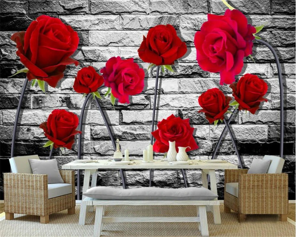 

beibehang 3D red roses wall TV wall background living room bedroom mural home decoration background wall mural 3d wallpaper