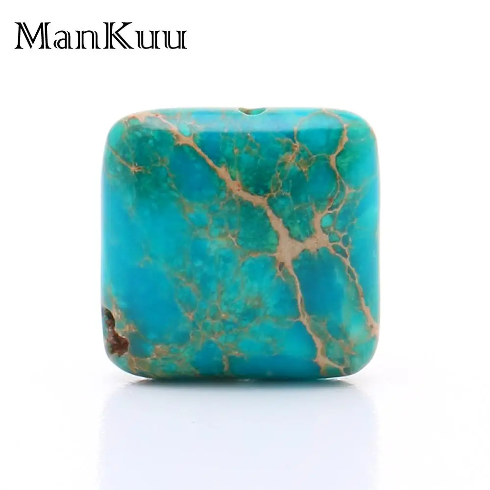 Mankuu 16mm Flat Square Sea Sediment Jaspers Beads Sea Blue Pattern Natural Stone Beads For Jewelry Making Loose Beads 5pcs/Lot