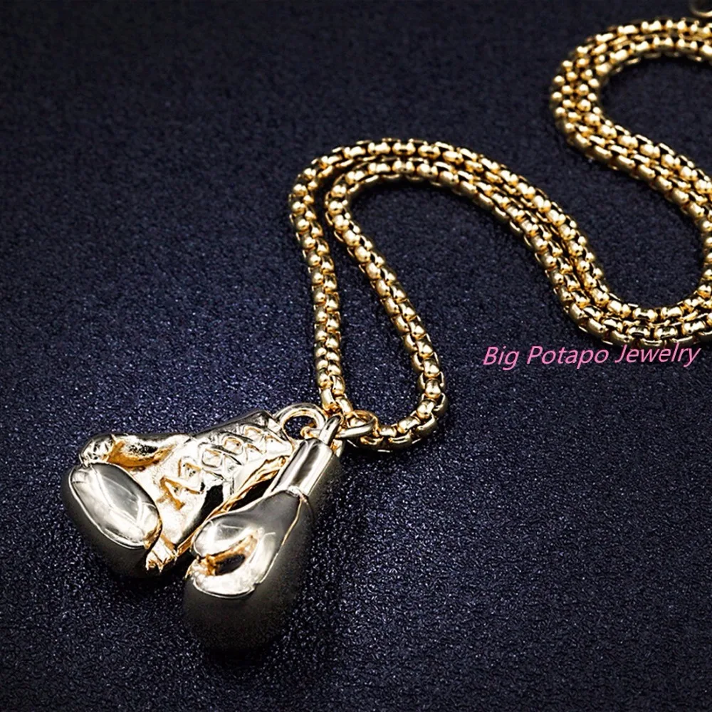 Boxing Glove Pendant Charm Necklace Sport Boxing Jewelry Silver Gold Color 316L Stainless Steel Chain For Men New Jewelry