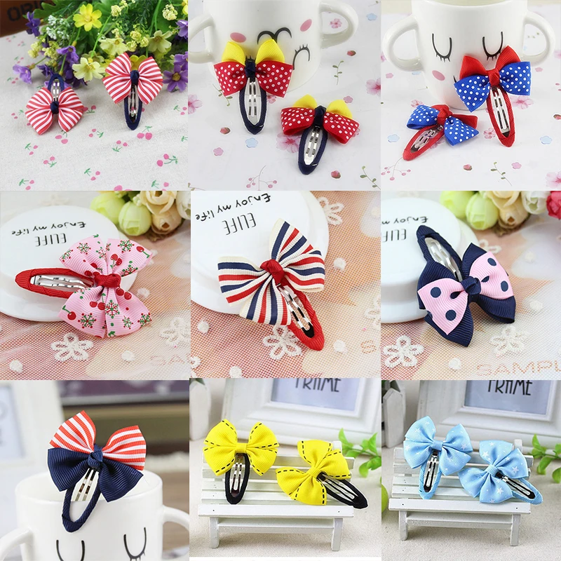 Hot Sale Colorful Baby Bow Dot Hairpins For Girls Grosgrain Hair Clip Accessories Children Ribbon Bowknot Hair band Statement