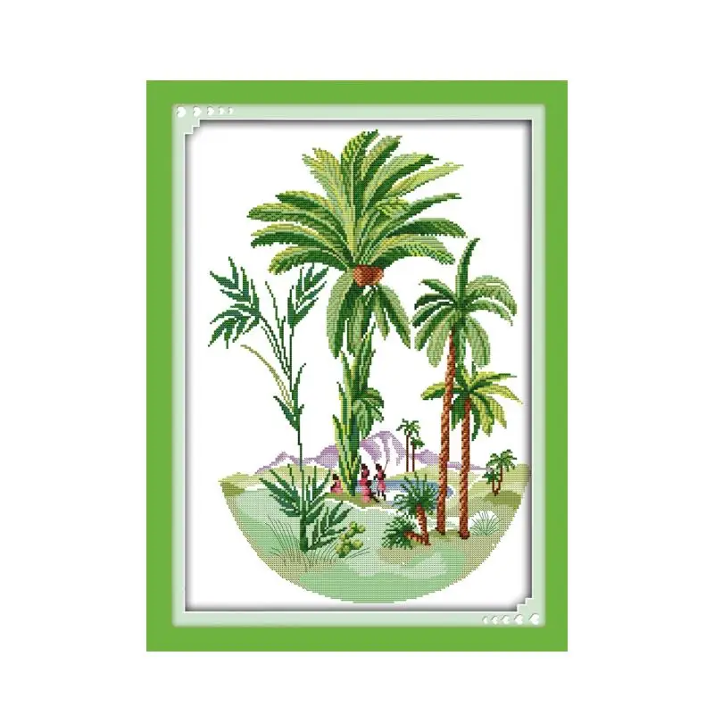 Cross stitch suite seaside tall coconut tree scenery simple modern DIY sewing embroidery thread fun crafts decorative painting