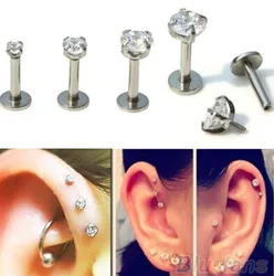 60pcs Gold Color Steel Rose Labret Lip Ring Zircon Anodized Internally Threaded CZ Gem Monroe 16G Tragus Helix Ear Piercing