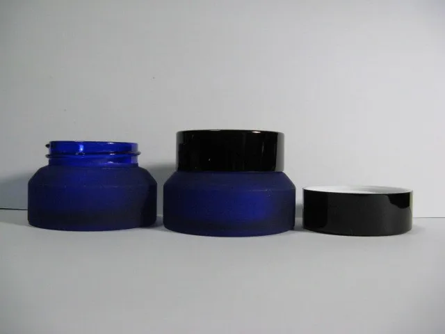 

30pcs 15g blue frosted glass cream jar with black aluminum lid, 15 g cosmetic glass packing for sample ,15g mini jar wholesale