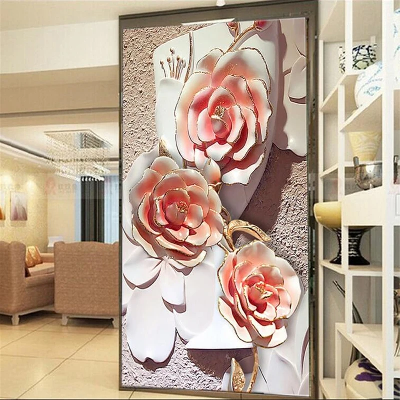 

wellyu Custom wallpaper 3d papel de parede rose vase embossed three-dimensional entrance aisle backdrop murals 3d wallpaper