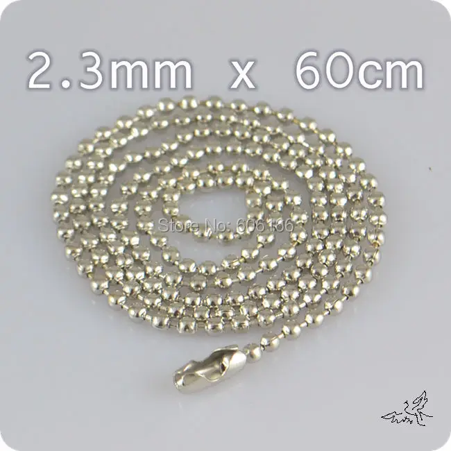 

100pcs/lot 2.3mm 60cm Silver Tone Dog Tag Chains Ball Bead Chain Necklaces Keychains for Pandent Free Shipping