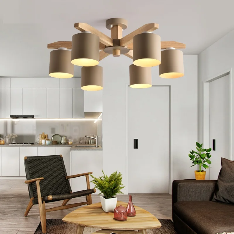 Modern Chandelier lighting Nordic E27 With Iron Lampshade For Living Room Suspendsion Lighting Fixtures Lamparas Wooden Lustre