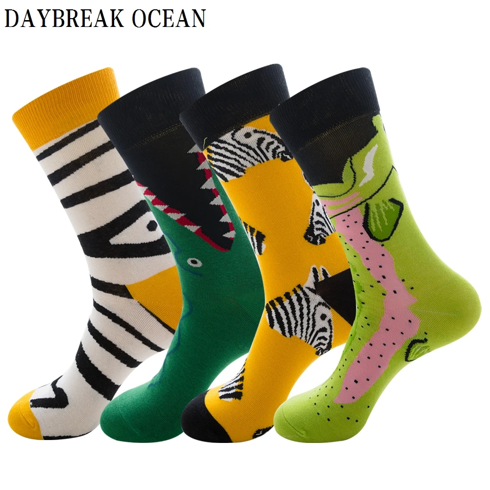 

Unisex 4 Pairs Animal Pattern Combed Cotton Socks Fashion Autumn Happy Men's Long Socks Dress Party Holiday Funny Crew Socks