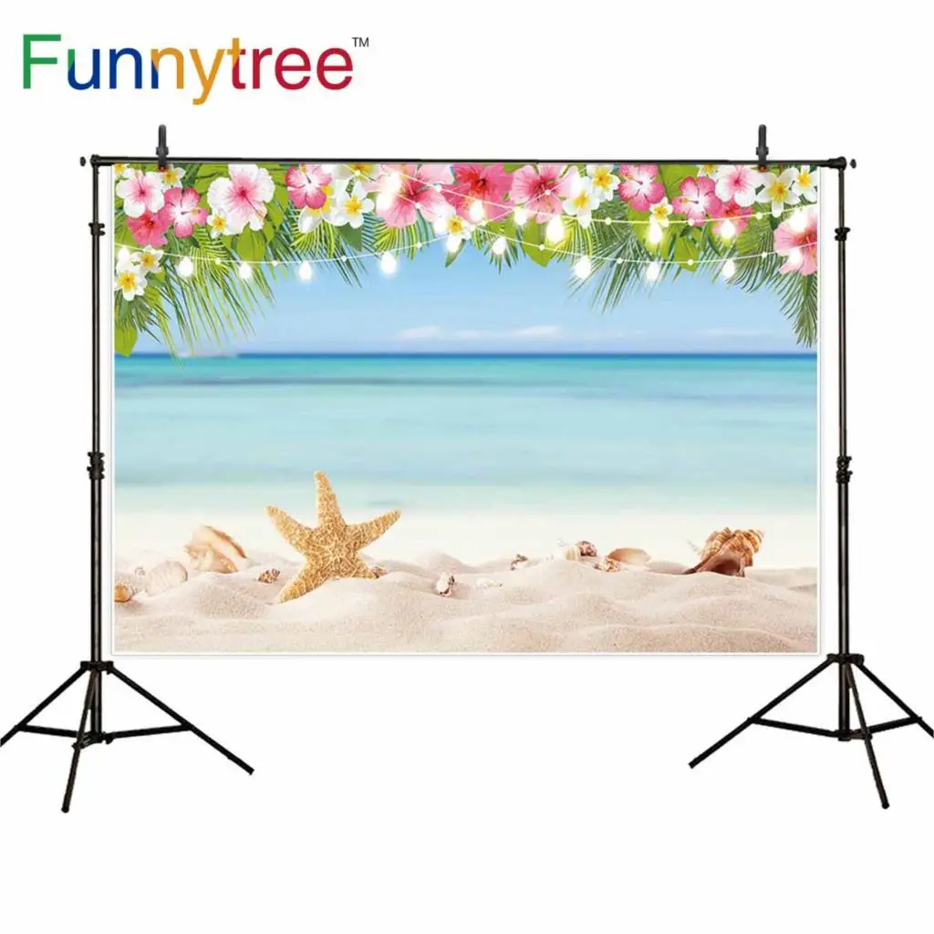 Funnytree photo shoots backdrop beach sea sky starfish flowers string lights party photophone background photozone photocall