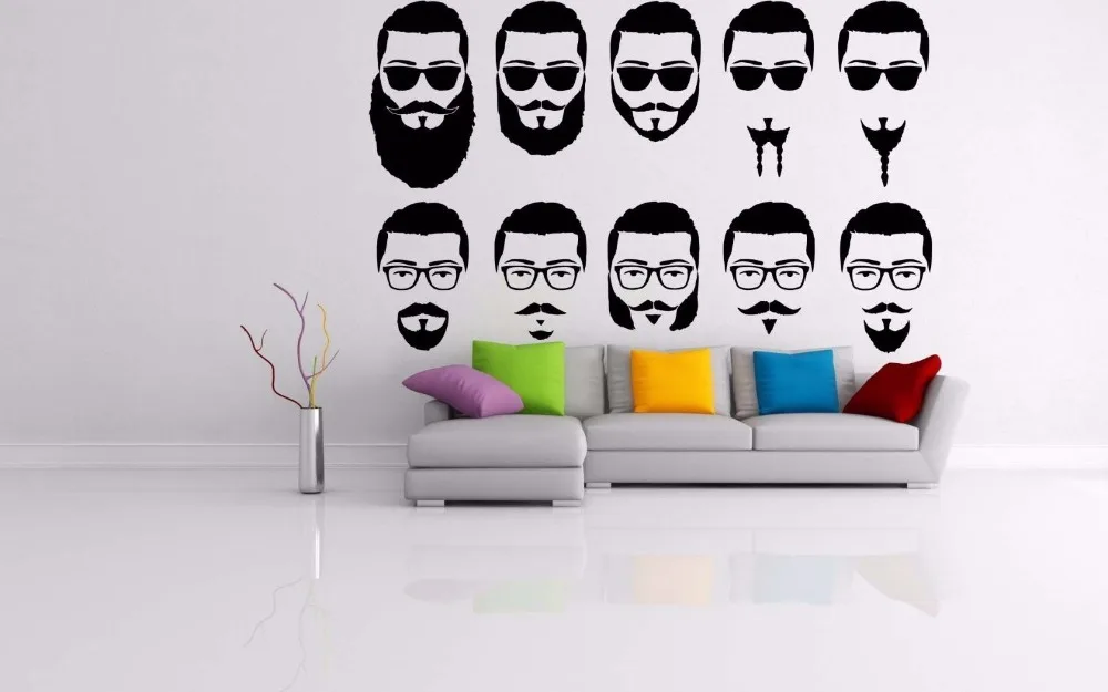 Glasses Moustache Sunglasses Style Salon Signboard Barber Shop Hair Logo Beard Vinyl Wall Art Decal Sticker Home Room B015