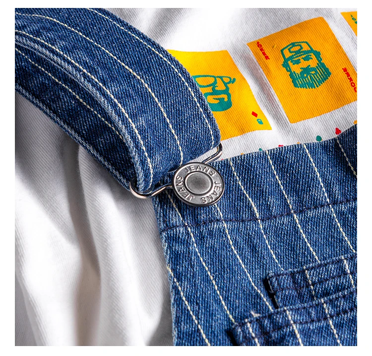 Sokotoo Herren-Latzhose mit Streifenmuster, blaue Jeans-Latzhose, Latzhose, Overall, Jugend-Jeans – Detail 7