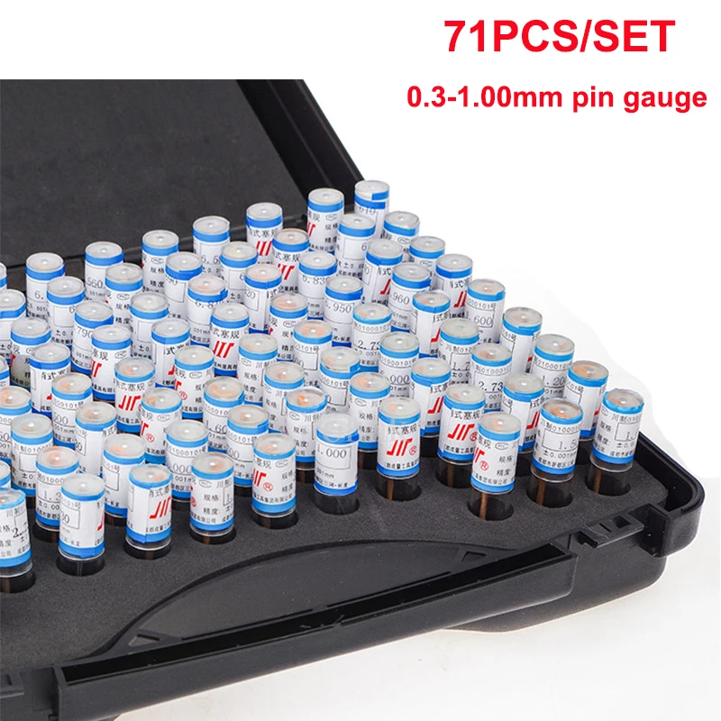 71pcs/set 0.3-1.00mm Precision Steel Pin Gauge 0.3-1 step 0.01mm Smooth Plug Gauge Hole Gauge set pin Measuring Tool with box