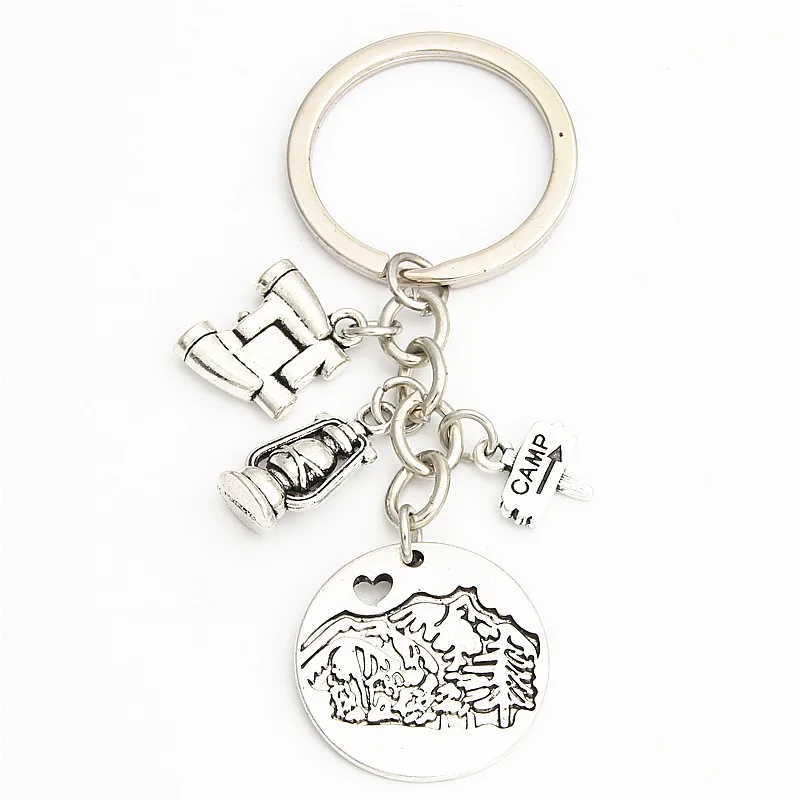 1pc New Style Women And Men Camp Jewelry Pine Tree In The Mountain Keychain Christmas Gift For Nature Lover E2135